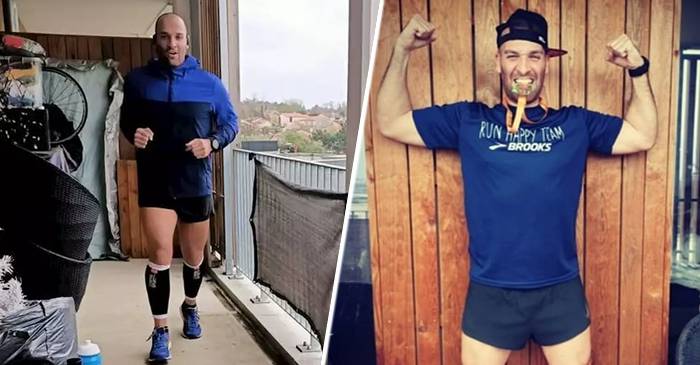 Un bărbat aflat în izolare a alergat maratonul pe balcon