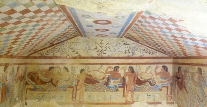Arheologii au descoperit un mormânt etrusc cu fresce spectaculoase la Tarquinia